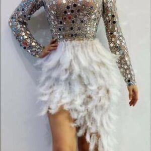 Sequin and Feather Embellished Dress